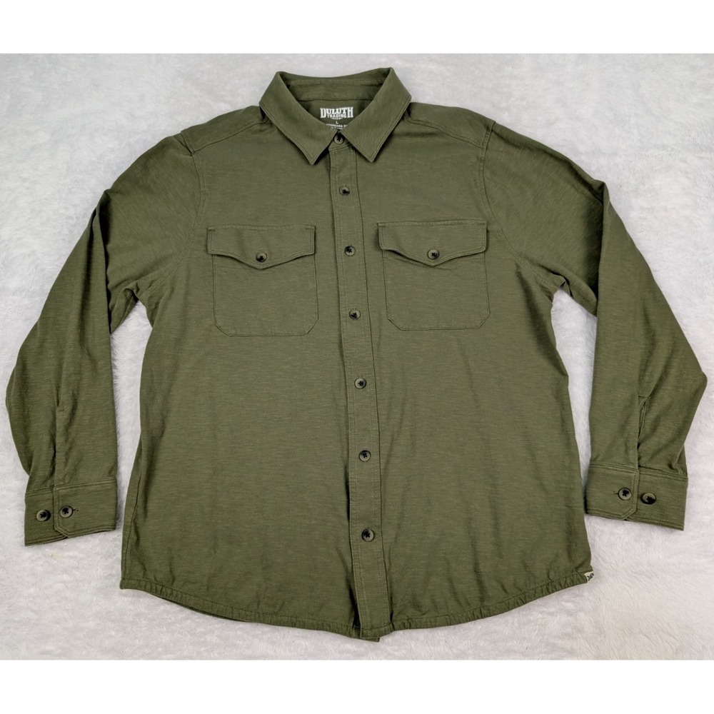 Duluth Trading Co Flannel Shirt Men L Green Standard Fit Long Sleeve Button Up
